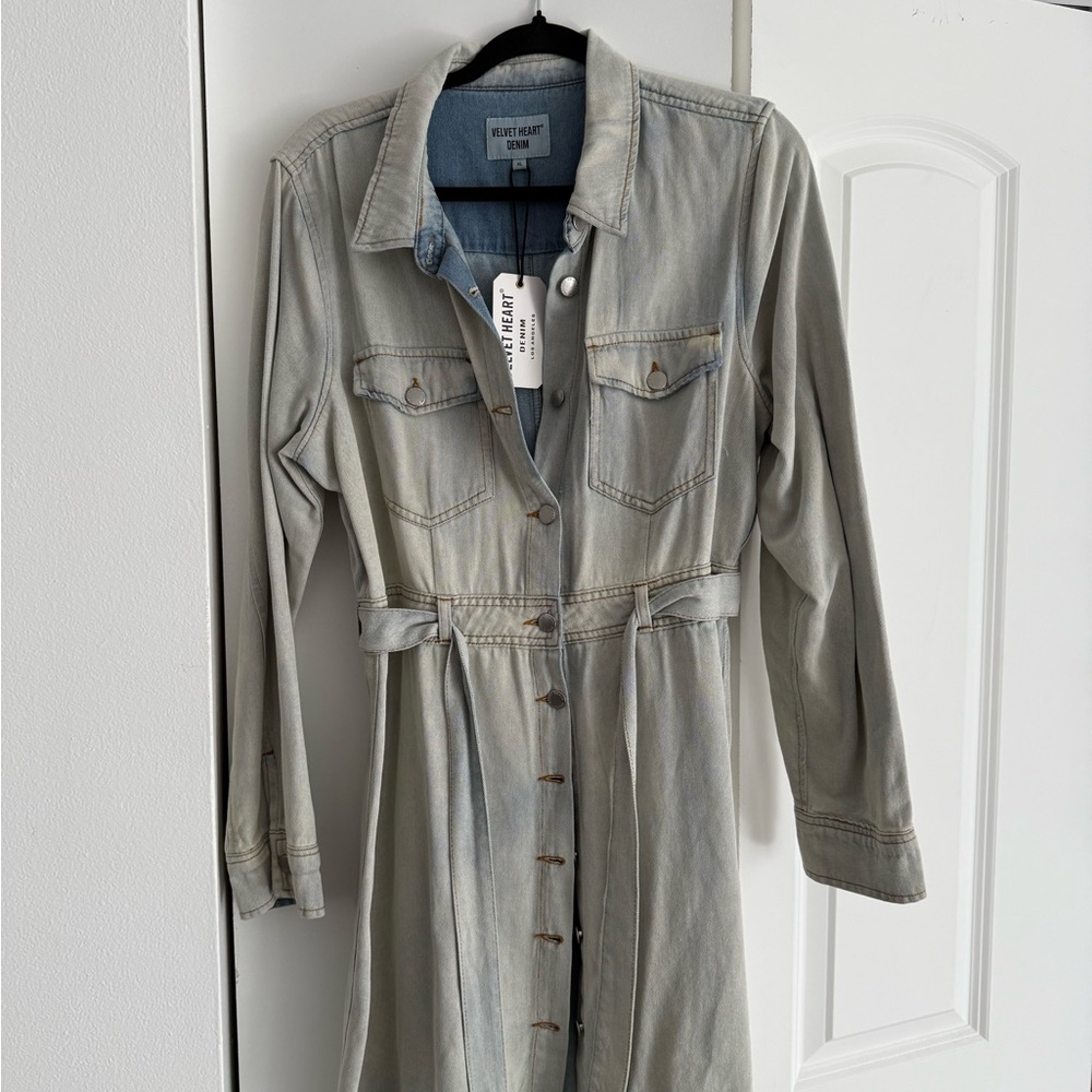 Denim Long-Sleeve Button-Up Dress